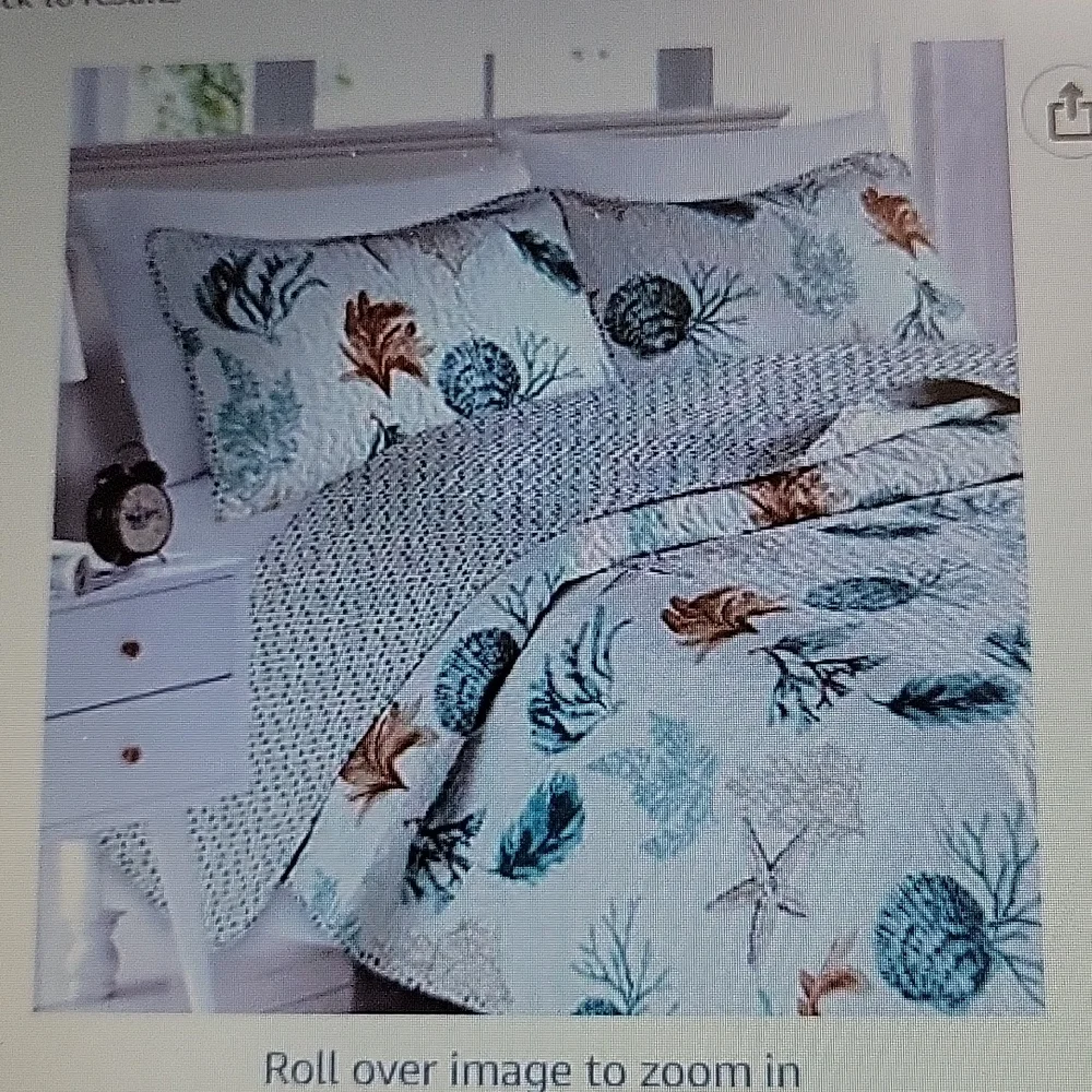 Great Bay Home Key West Quilt Set aqua white background shells starfish F/Q New…